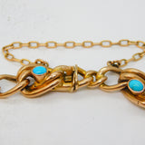 Edwardian 9ct Gold & Turquoise Set Curb Link Chain Bracelet Antique c1910s 7"