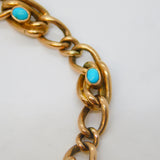 Edwardian 9ct Gold & Turquoise Set Curb Link Chain Bracelet Antique c1910s 7"