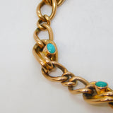 Edwardian 9ct Gold & Turquoise Set Curb Link Chain Bracelet Antique c1910s 7"