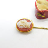 Hardstone Cameo 18ct Yellow Gold Cased Stick Pin Brooch Antique Victorian c1840