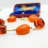 9ct Yellow Gold & Baltic Amber Set Link Bracelet Vintage c1960 8.5" Length