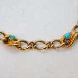 Edwardian 9ct Gold & Turquoise Set Curb Link Chain Bracelet Antique c1910s 7"
