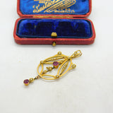 Edwardian 9ct Gold, Garnet & Seed Pearl Lavalier Drop Pendant Antique c1910
