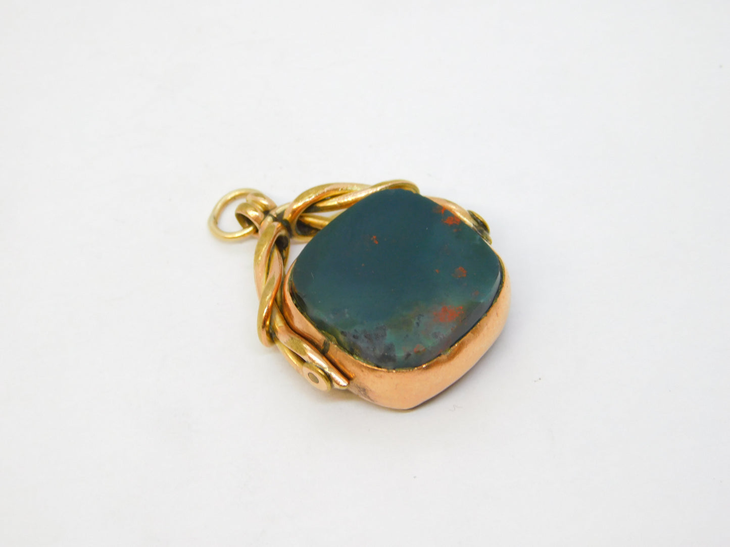 Victorian 9ct Rose Gold, Carnelian & Bloodstone Spinner Fob Pendant Antique c1890