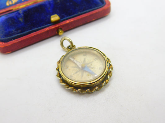 Victorian Gold Plated Working Compass Fob or Pendant Antique c1880