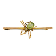 Edwardian 9ct Gold, Peridot & Seed Pearl Spider Insect Brooch Antique c1910