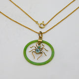 Edwardian 9ct Gold & Jade Ringed Spider Pendant Necklace Antique c1910s