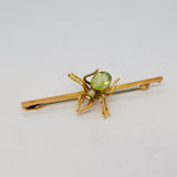 Edwardian 9ct Gold, Peridot & Seed Pearl Spider Insect Brooch Antique c1910