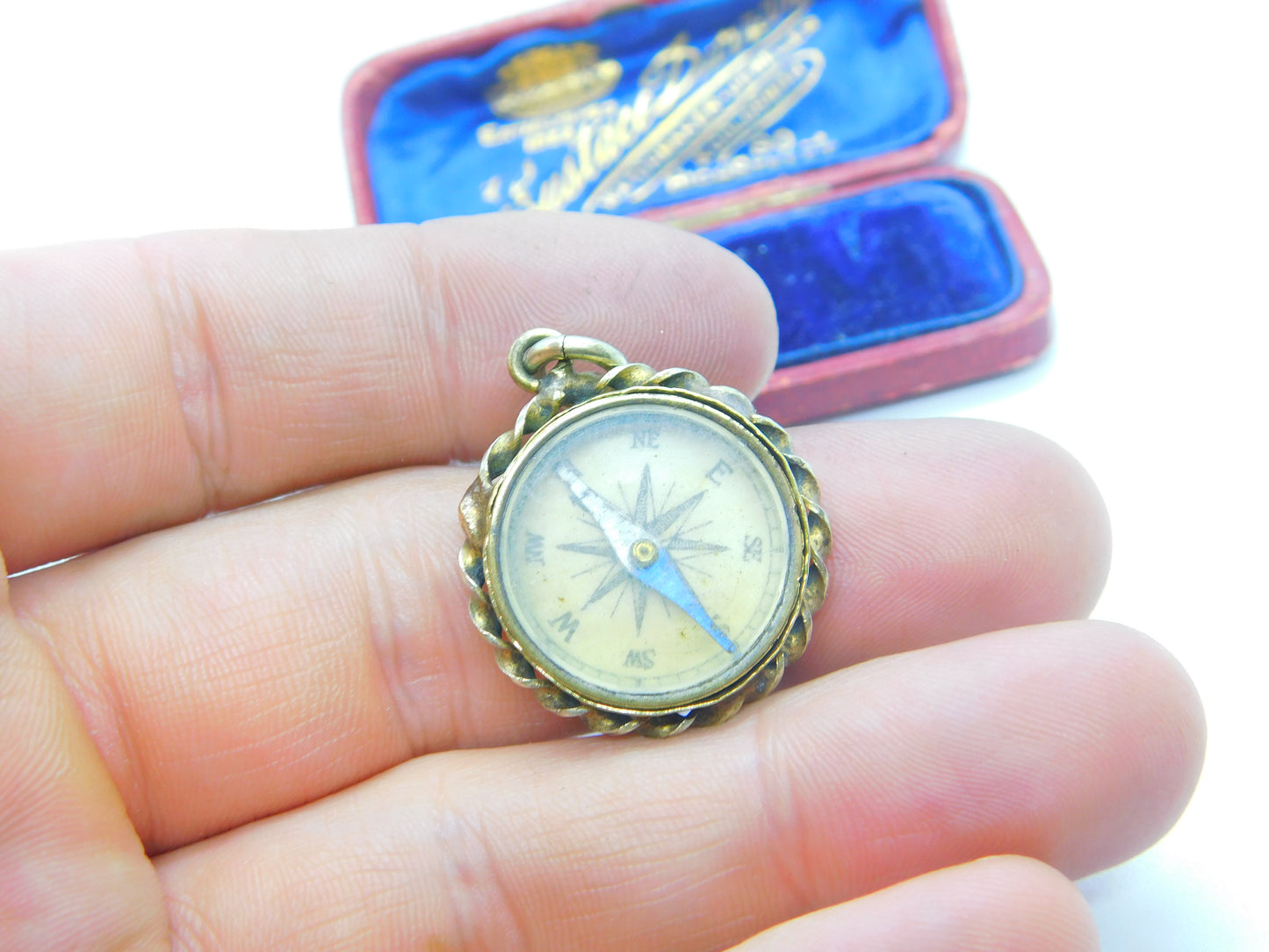 Victorian Gold Plated Working Compass Fob or Pendant Antique c1880