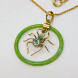 Edwardian 9ct Gold & Jade Ringed Spider Pendant Necklace Antique c1910s