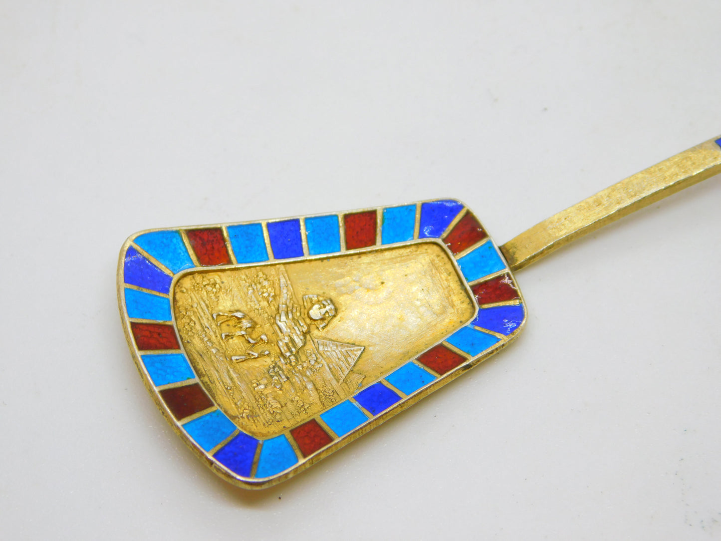 Egyptian .800 Silver Gilt Enamel Mummy Locket Sugar Spoon Antique c1920