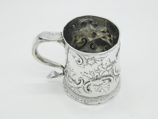 Queen Anne Britannia Silver Floral Pattern Pint Tankard Antique 1713 London by John Laughton II