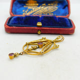 Edwardian 9ct Gold, Garnet & Seed Pearl Lavalier Drop Pendant Antique c1910