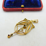 Edwardian 9ct Gold, Garnet & Seed Pearl Lavalier Drop Pendant Antique c1910