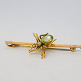 Edwardian 9ct Gold, Peridot & Seed Pearl Spider Insect Brooch Antique c1910