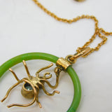 Edwardian 9ct Gold & Jade Ringed Spider Pendant Necklace Antique c1910s