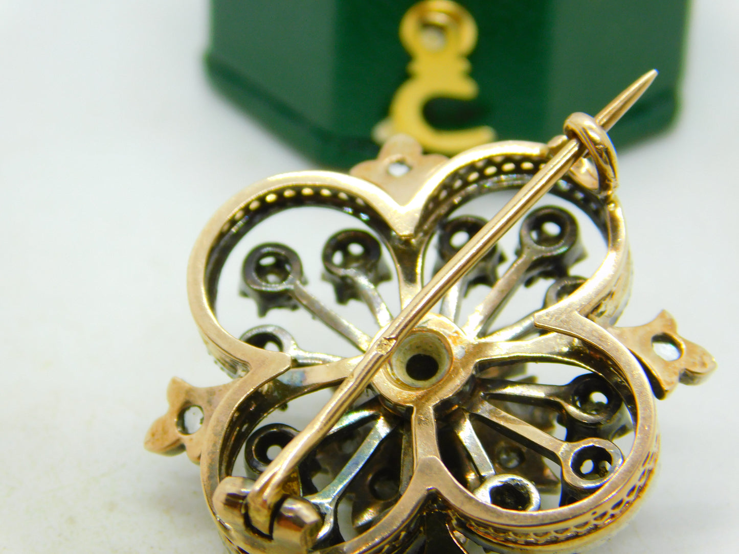 19th Century French 18ct Gold Old Cut Diamond Floral Brooch Antique c1890