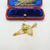 Edwardian 9ct Gold, Peridot & Seed Pearl Lavalier Pendant Antique c1910