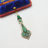 Victorian Scottish Sterling Silver Malachite Set Floral Drop Pendant Antique
