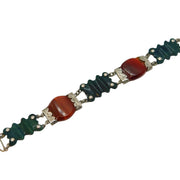Scottish Victorian Sterling Silver, Carnelian, Moss Agate Panel Bracelet Antique c1860