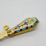 Egyptian .800 Silver Gilt Enamel Mummy Locket Sugar Spoon Antique c1920