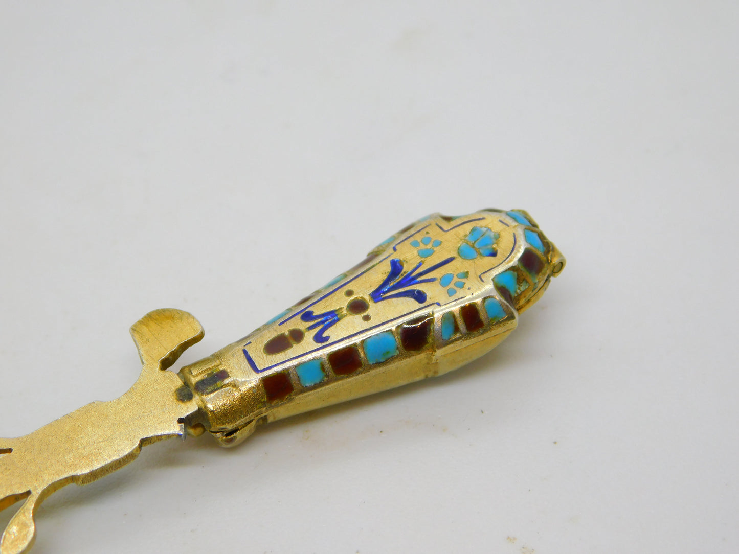 Egyptian .800 Silver Gilt Enamel Mummy Locket Sugar Spoon Antique c1920