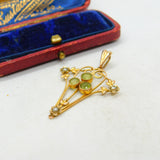 Edwardian 9ct Gold, Peridot & Seed Pearl Lavalier Pendant Antique c1910