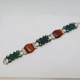 Scottish Victorian Sterling Silver, Carnelian, Moss Agate Panel Bracelet Antique c1860
