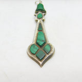 Victorian Scottish Sterling Silver Malachite Set Floral Drop Pendant Antique