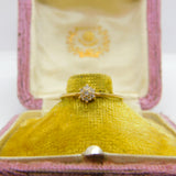 9ct Yellow Gold & Diamond Set Floral Cluster Ring Vintage c1970