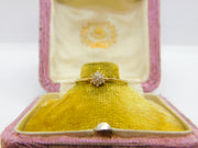 9ct Yellow Gold & Diamond Set Floral Cluster Ring Vintage c1970