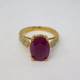 9ct Yellow Gold, Ruby & Diamond Dress Ring Vintage 2005 Birmingham