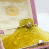 9ct Yellow Gold & Diamond Set Floral Cluster Ring Vintage c1970