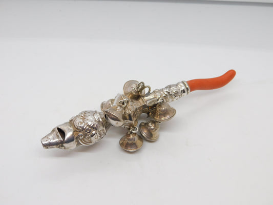 George III Sterling Silver & Coral Baby Rattle & Teether Antique c1780 London Robert Nash