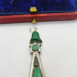 Victorian Scottish Sterling Silver Malachite Set Floral Drop Pendant Antique