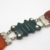 Scottish Victorian Sterling Silver, Carnelian, Moss Agate Panel Bracelet Antique c1860