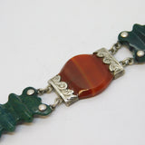 Scottish Victorian Sterling Silver, Carnelian, Moss Agate Panel Bracelet Antique c1860