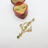 Peridot and Seed Pearl 9ct Yellow Gold Pendant Lavalier Antique Victorian c1890