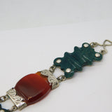 Scottish Victorian Sterling Silver, Carnelian, Moss Agate Panel Bracelet Antique c1860