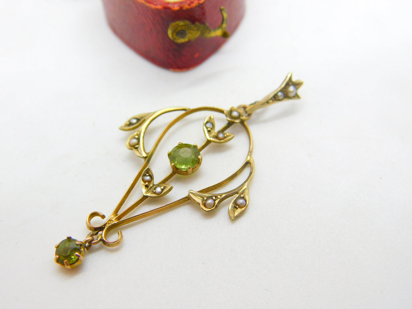 Peridot and Seed Pearl 9ct Yellow Gold Pendant Lavalier Antique Victorian c1890