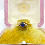 18ct Yellow Gold, Blue Sapphire & Diamond Set Crossover Ring Vintage c1960