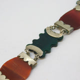 Scottish Victorian Sterling Silver, Carnelian, Moss Agate Panel Bracelet Antique c1860