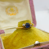 18ct Yellow Gold, Blue Sapphire & Diamond Set Crossover Ring Vintage c1960