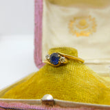 18ct Yellow Gold, Blue Sapphire & Diamond Set Crossover Ring Vintage c1960