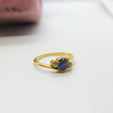 18ct Yellow Gold, Blue Sapphire & Diamond Set Crossover Ring Vintage c1960