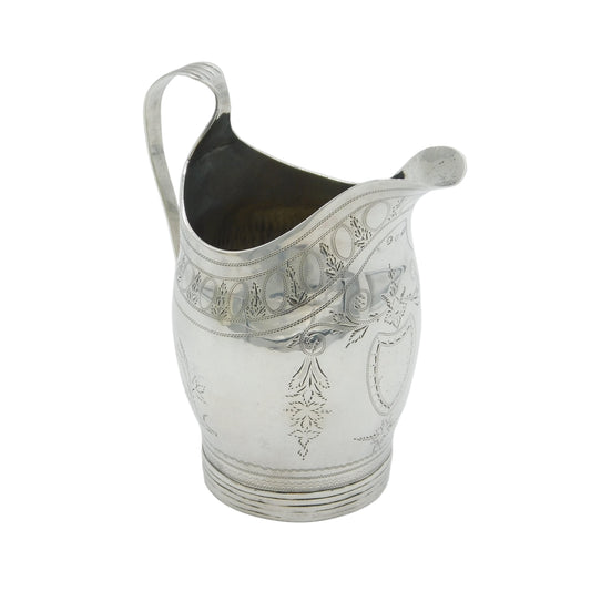 George III Sterling Silver Floral Pattern Barrel Cream Jug Antique c1805 London