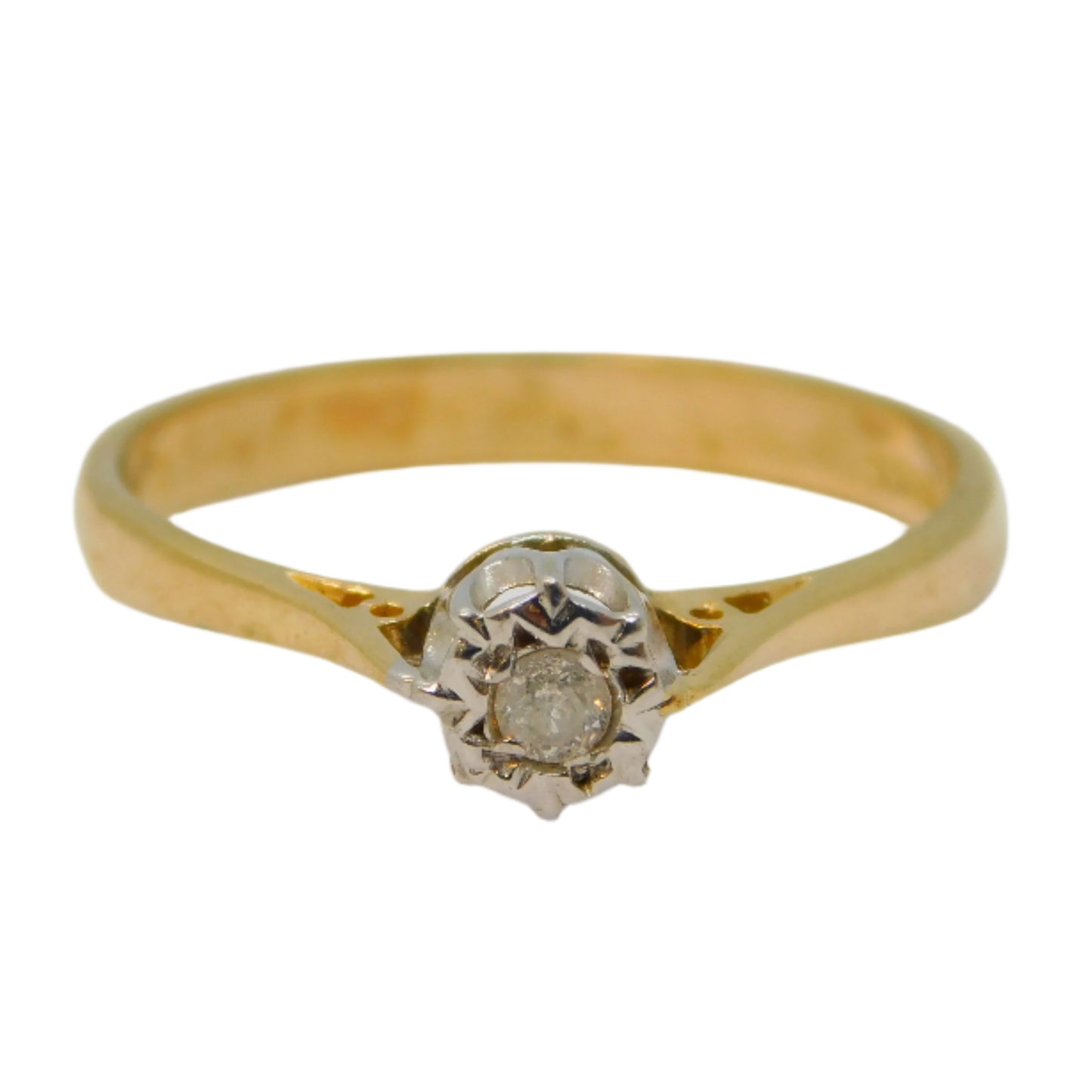 9ct Yellow Gold & 0.1ct Diamond Solitaire Ring Vintage c1970 Sheffield