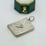 Edwardian Sterling Silver Floral Envelope Stamp Case Fob Antique 1909 Birmingham
