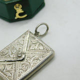 Edwardian Sterling Silver Floral Envelope Stamp Case Fob Antique 1909 Birmingham