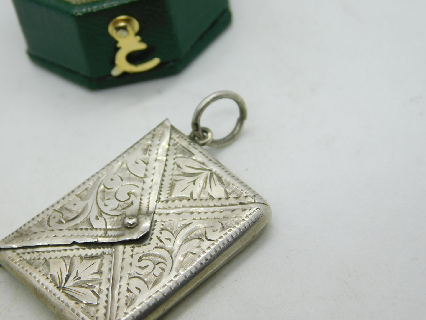 Edwardian Sterling Silver Floral Envelope Stamp Case Fob Antique 1909 Birmingham